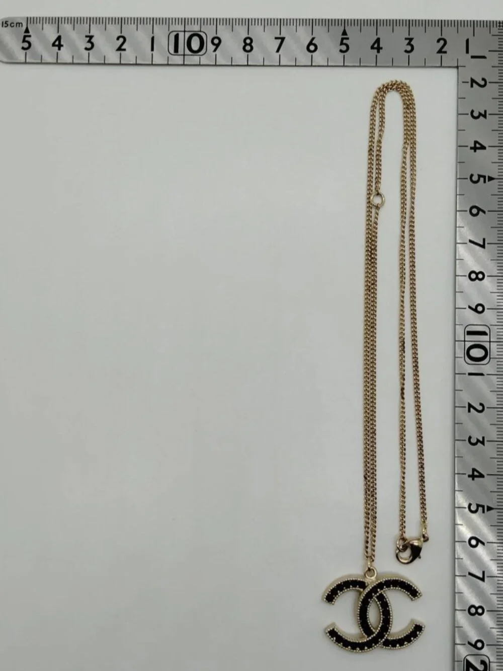 Authentic Chanel CC Black Enamel Gold Tone Pendant Necklace Classic Jewelry